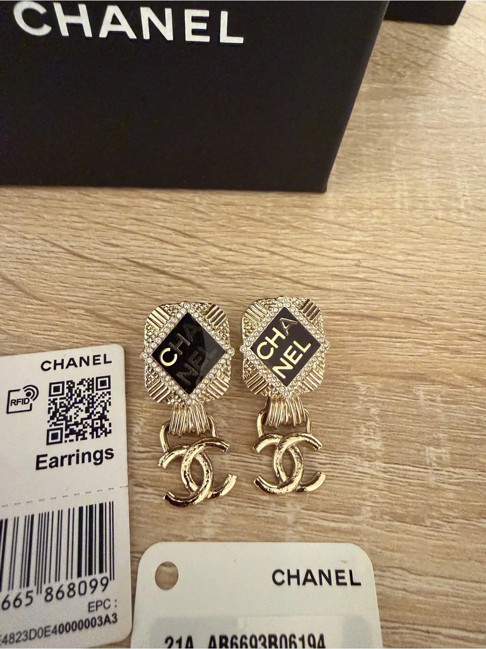Authentic Chanel 2021 Strass & Resin CC Drop Earrings